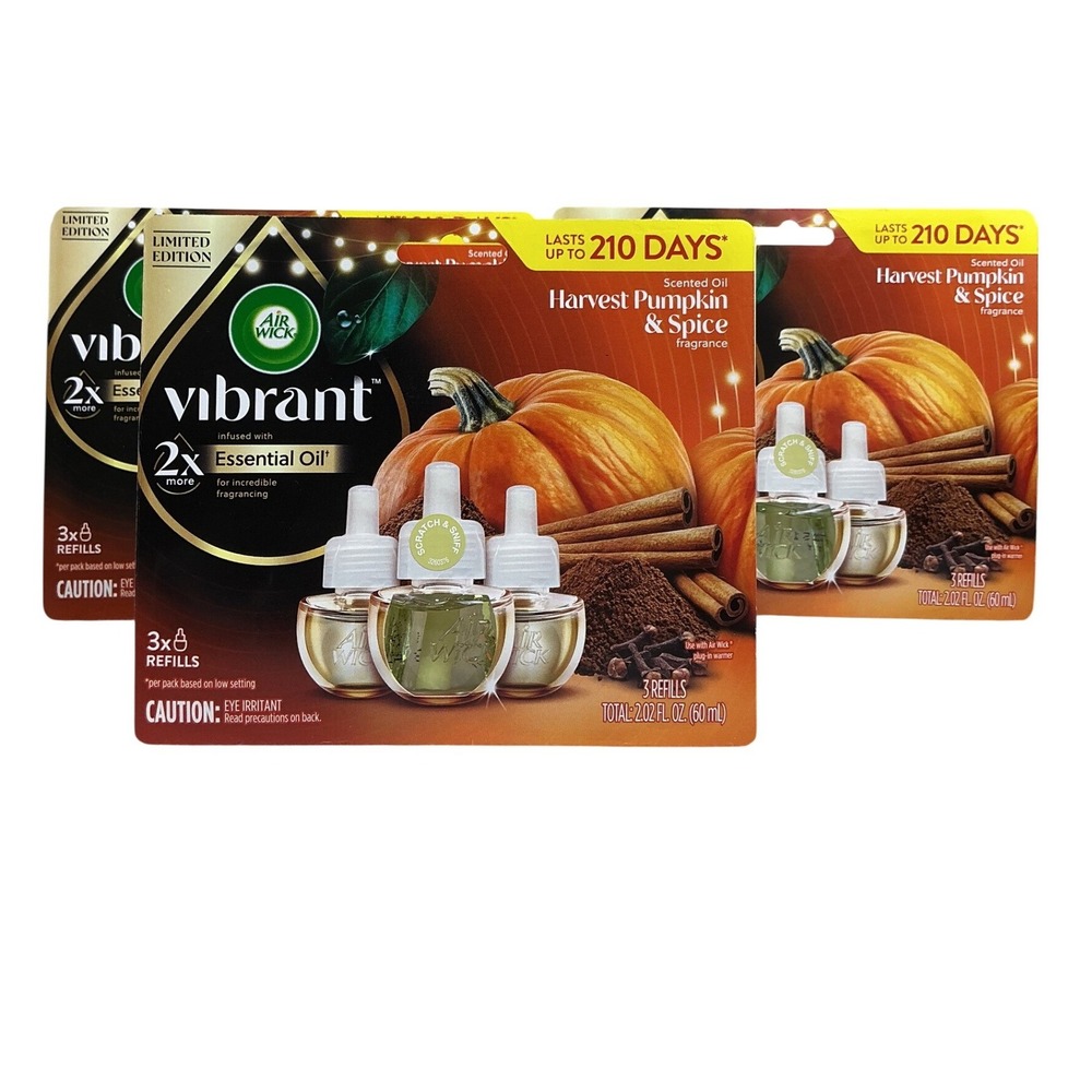 Air Wick Vibrant Harvest‎ Pumpkin & Spice Oil Refills 3 Pack Limited